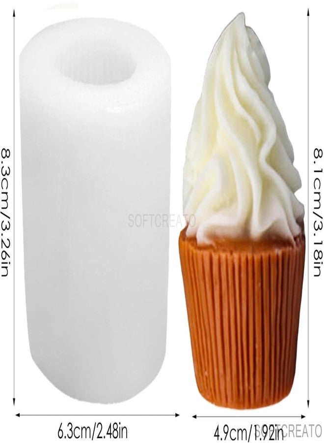 SOFTCREATO 3D Ice Cream Cupcake Candle Silicone Mould | Cupcake Swirl Shape Soap Mold Clay Molds Silicone Candle Making Soaps Making Molds for Chocolate Fondant, Resin Casting DIY Mould- 1pc - Image 3